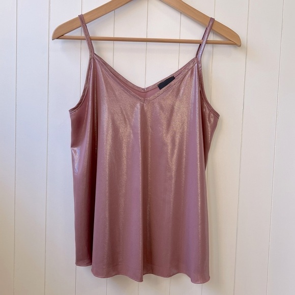 Up All Night Shiny Pink Tank Top with Spaghetti Straps, Size Small. - Picture 1 of 5